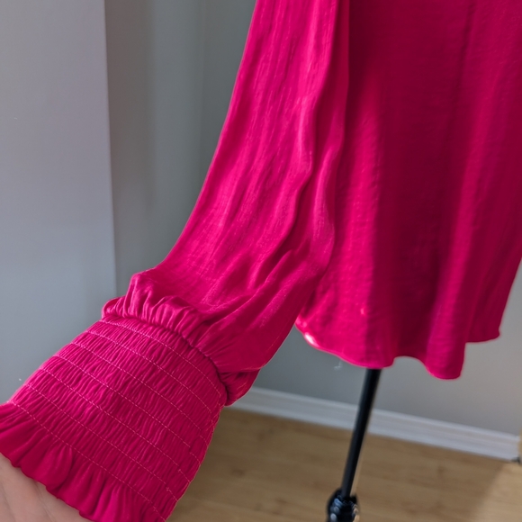 Chic Fuchsia Women's Blouse Medium High Neck Tie - Picture 2 of 5